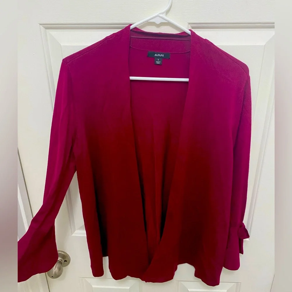 ALFANI burgundy wrap sweater with 3/4 length sleeves - Small - Picture 2 of 5